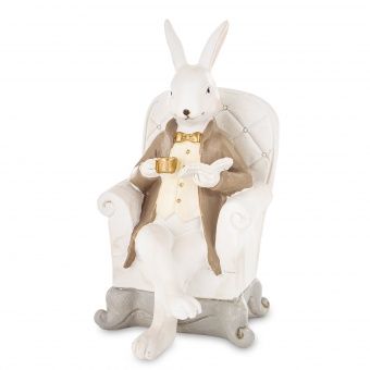 Stylowa I Elegancka Figurka Zająca Dżentelmena w Fotelu - Figurka Ozdobna - 175239