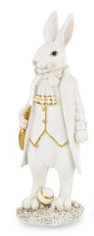 Elegancka i Stylowa Biało-Złota Figurka Zająca Dżentelmena – Elegancka Dekoracja Wielkanocna Glamour - 163884