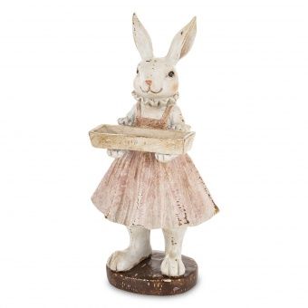 Stylowa Figurka Zajączka w Eleganckiej Sukience z Tacą - 183062