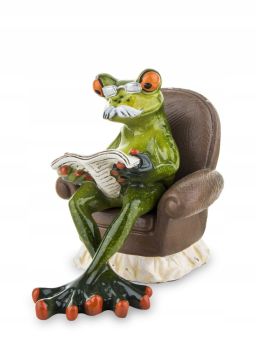 Stylowa Figurka Dekoracyjna Dziadek Żaba z Gazetą na Fotelu – Zabawna Ozdoba do Domu, Humorystyczna Figurka Żaby - 137228