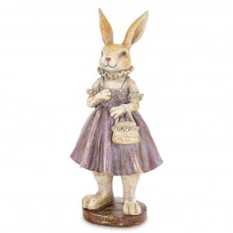 Elegancka Figurka Zajączka w Sukience z Torebką – stylowa, okazyjna dekoracja wielkanocna - Figurka Dekoracyjna -183067