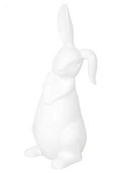 Nowoczesna Biała Błyszcząca Figurka Zająca w Stylu Minimalistycznym - Figurka Ozdobna - 100215