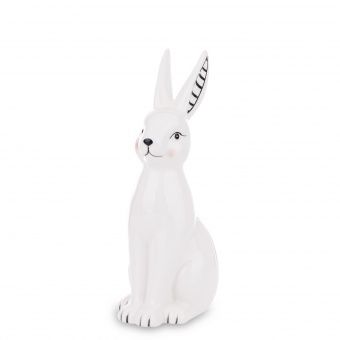 Nowoczesna Biało-Czarna Błyszcząca Figurka Zająca w Stylu Minimalistycznym - Figurka Ozdobna - 144643
