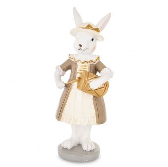 Elegancki Zajączek Wielkanocny ze Złotym Bębenkiem – Stylowa Dekoracja Wiosenna w Odcieniach Bieli i Złota - Figurka Dekoracyjna  - 175235