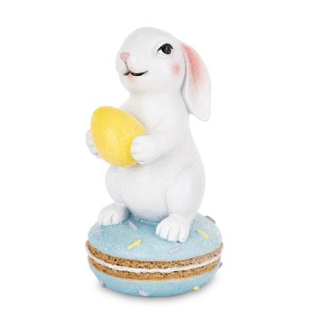 Uroczy Biały Zajączek Wielkanocny z Jajkiem – Figurka Dekoracyjna na Pastelowym Makaroniku - 176430