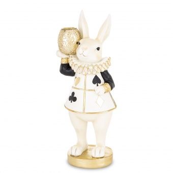 Elegancka Figurka Zajączka w Stroju Arlekina z Złotym Dzbankiem - Figurka Dekoracyjna - 183078