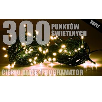 Lampki Zewnętrzne Sople 300 CIEPŁY BIAŁY - RUM-LUX 