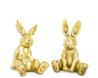 Nowoczesna Elegancka Minimalistyczna Złota Figurka Siedzącego Zajączka Wielkanocnego - Figurka Dekoracyjna - 177168
