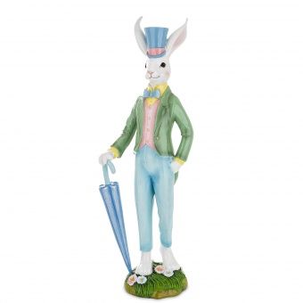 Artystyczna Figurka Zająca Dżentelmena w Eleganckim Stroju z Parasolem - Figurka Dekoracyjna - 175323
