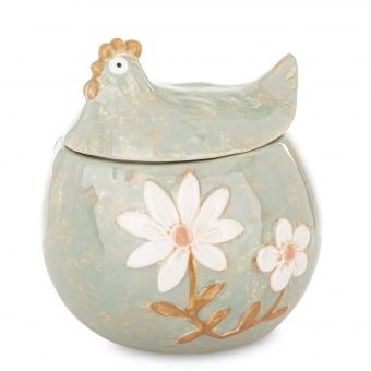 Elegancki Ceramiczny Pojemnik z Namalowaną Kurką - Pojemnik Dekoracyjny 178079
